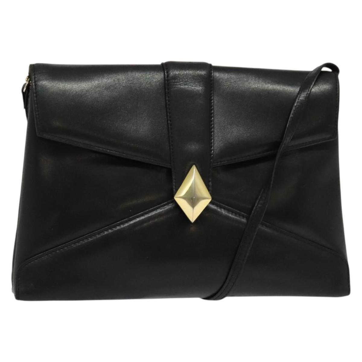 Givenchy Shoulder Bag Leather Black Gold Auth Ba3952